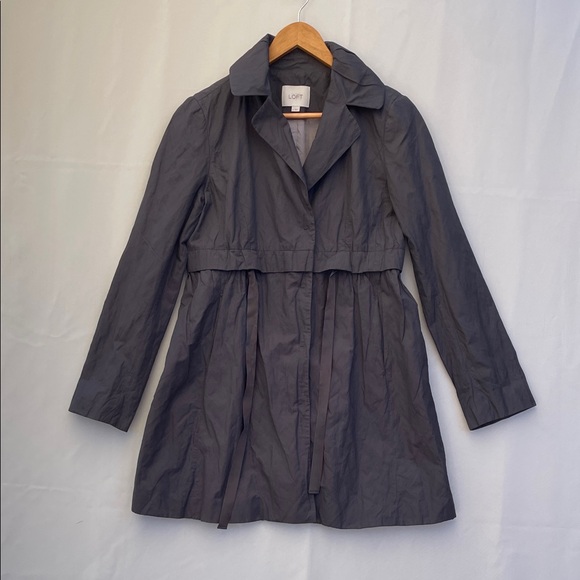 Ann Taylor LOFT Trench Coat size 4, slate grey, cinched waist tie - Picture 4 of 14